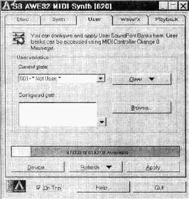 AWE Control Panel — управление ресурсами звуковой карты